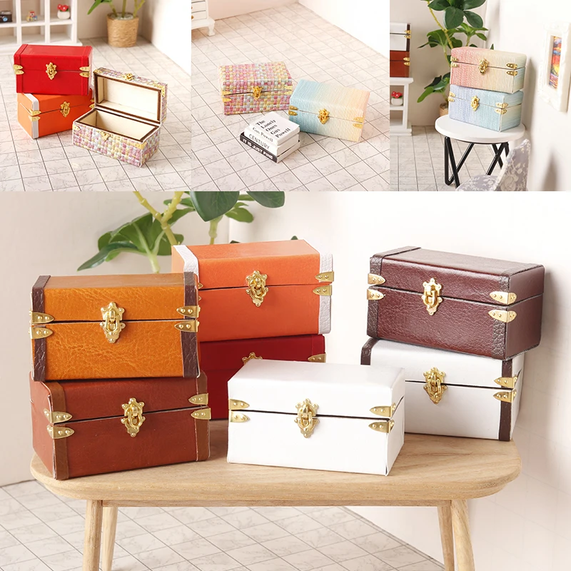 1:12 Dollous Miniatúrny kufr Vintage kožená batožina Storage Box Domovod Domor Decor Hray Doll House doplnky