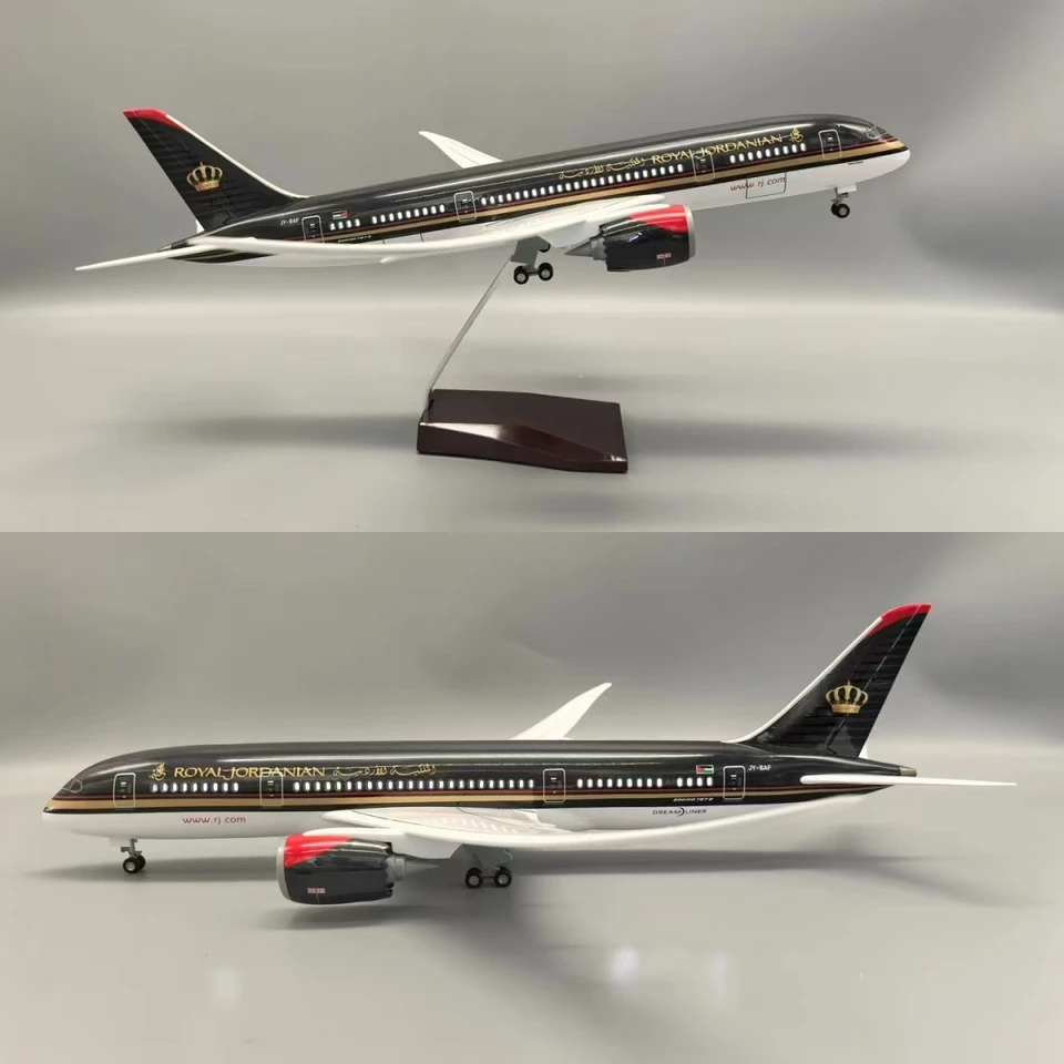 1: 130 Stupnica 43 cm 787 Boeing Jetliner Jordan Airline B787 Model leteckého modelu Lietadlá Die Cast Lietadlá s LED svetlami s LED svetlami