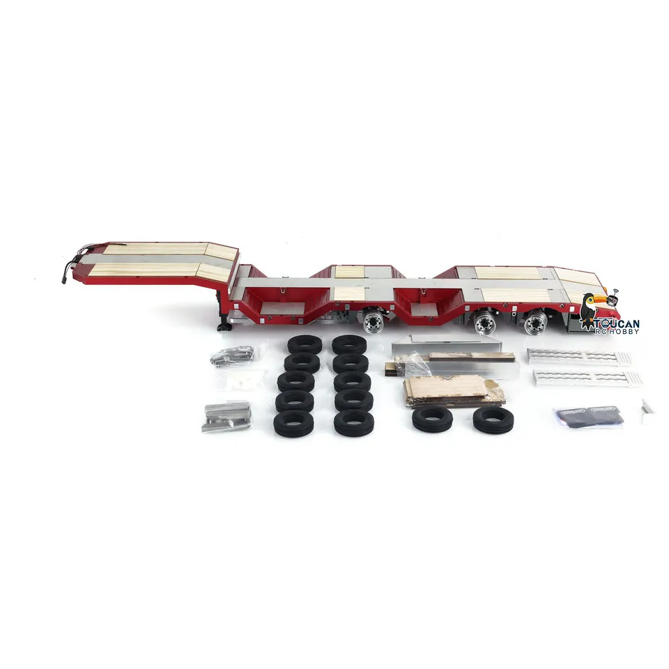 1/14 Stupnica RC kovový príves 3 nápravy 3 Roztiahnuteľné prívesy pre diaľkové ovládacie vozidlá vozíky DIY modely s LED svetlami TH24281