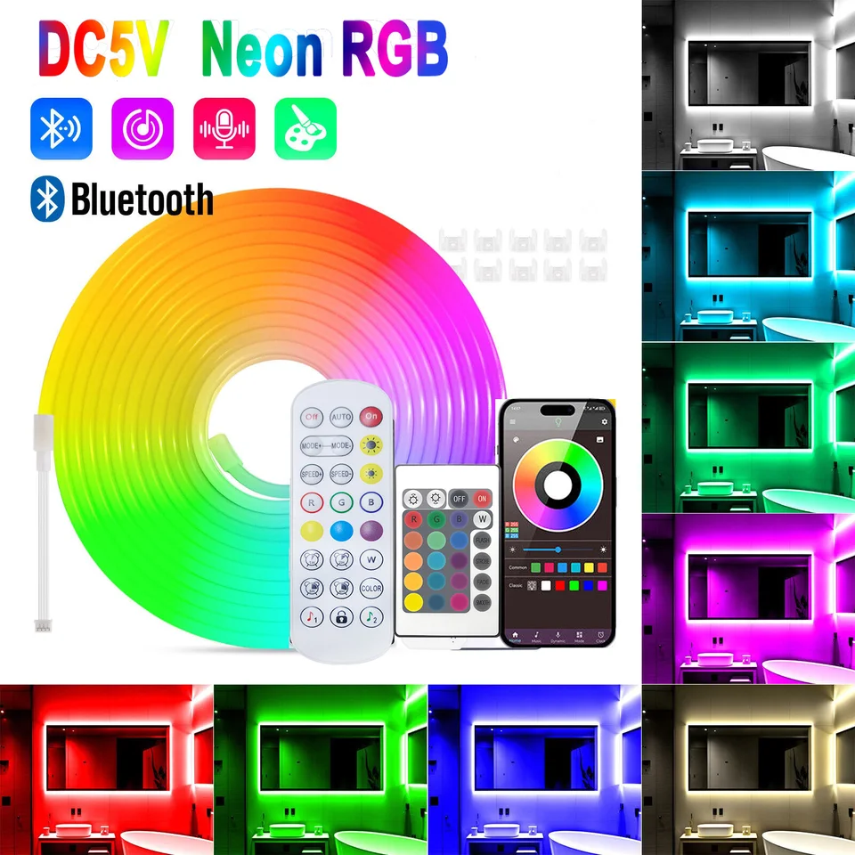 1/2/3/5M RGB Neon LED pásik IP65 Vodotesný DIY USB Neon Strip TUYA APP diaľkové ovládanie Flexibilná stuha pre domáce dekorácie osvetlenie