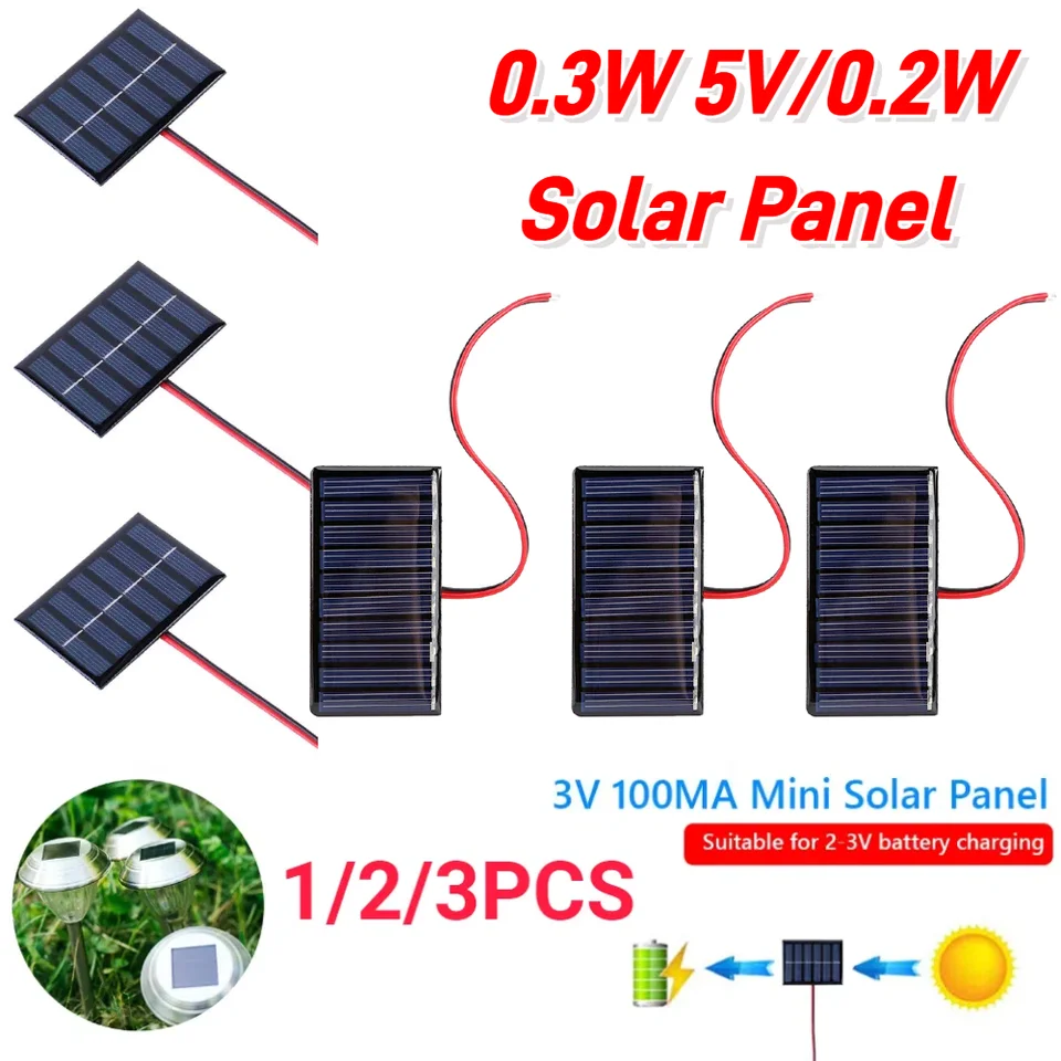 1/2/3 PCS 0,3 W 5V/0,2W 4V solárne panelové panelové panely Polysilicon s modulom so solárnym systémom Wire Mini Solar pre batériu Solar Solar