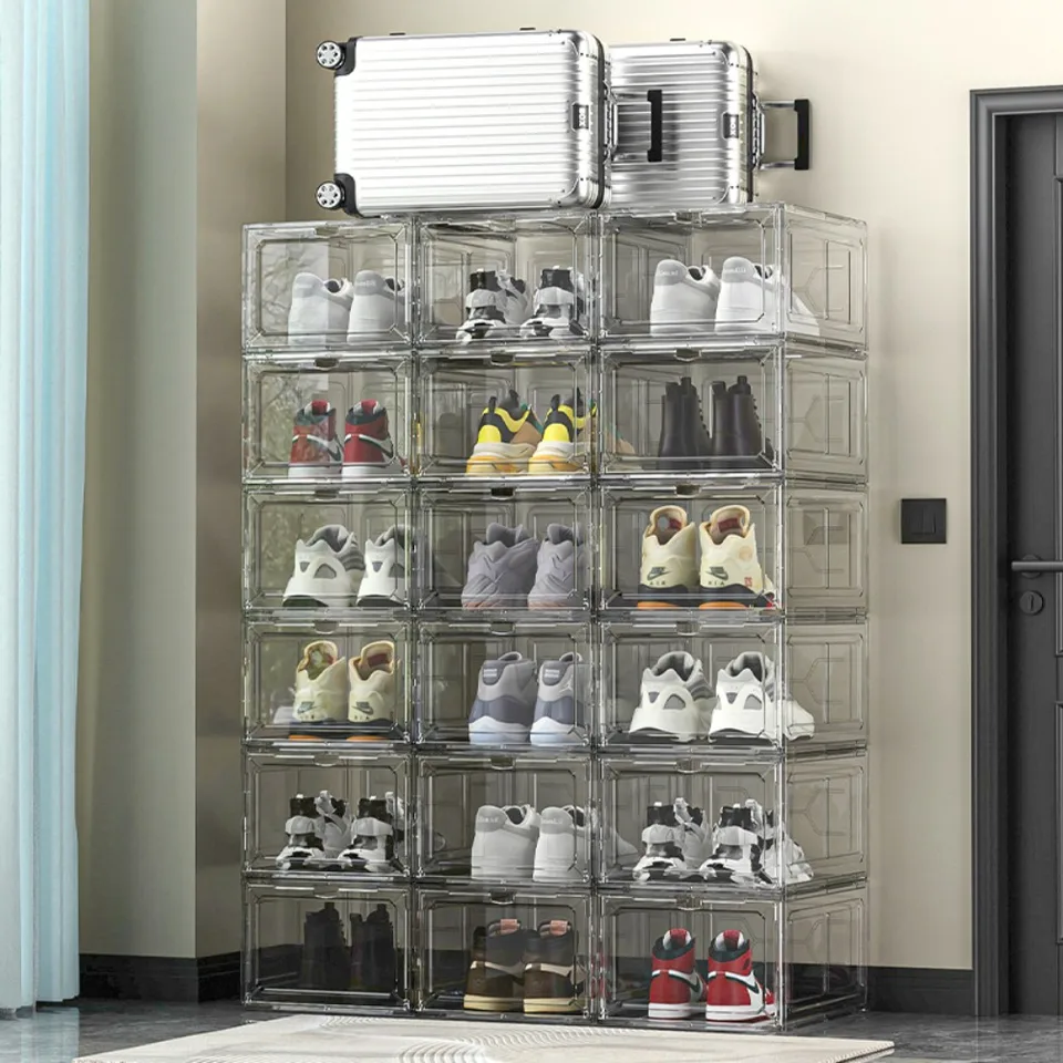 1/2/4/6 PCS Sneakers Displej puzdra Transparentné akrylové skladovanie topánok Prach odolná a stohovateľná skrinka pre akrylové tenisky topánky