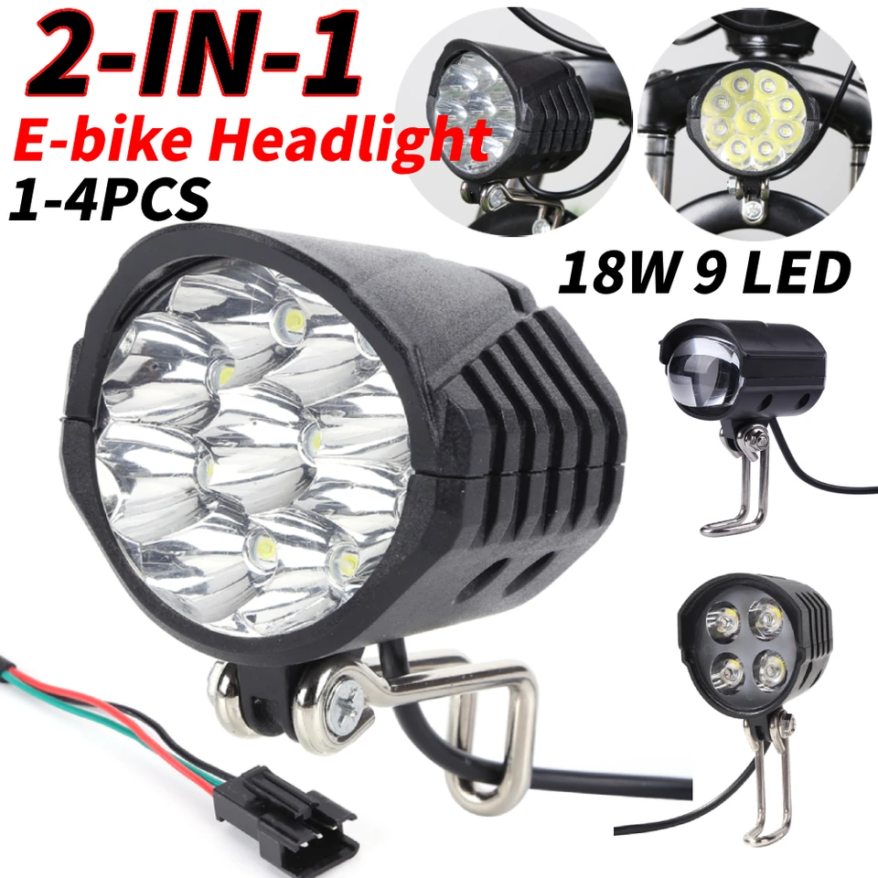 1/2/4ks 2in1 36V 48V 60V E-Bike Roh Light Electric Bicycle 9 LED svetlomet 18 W nepremokavá elektrická skúter bicykel baterka