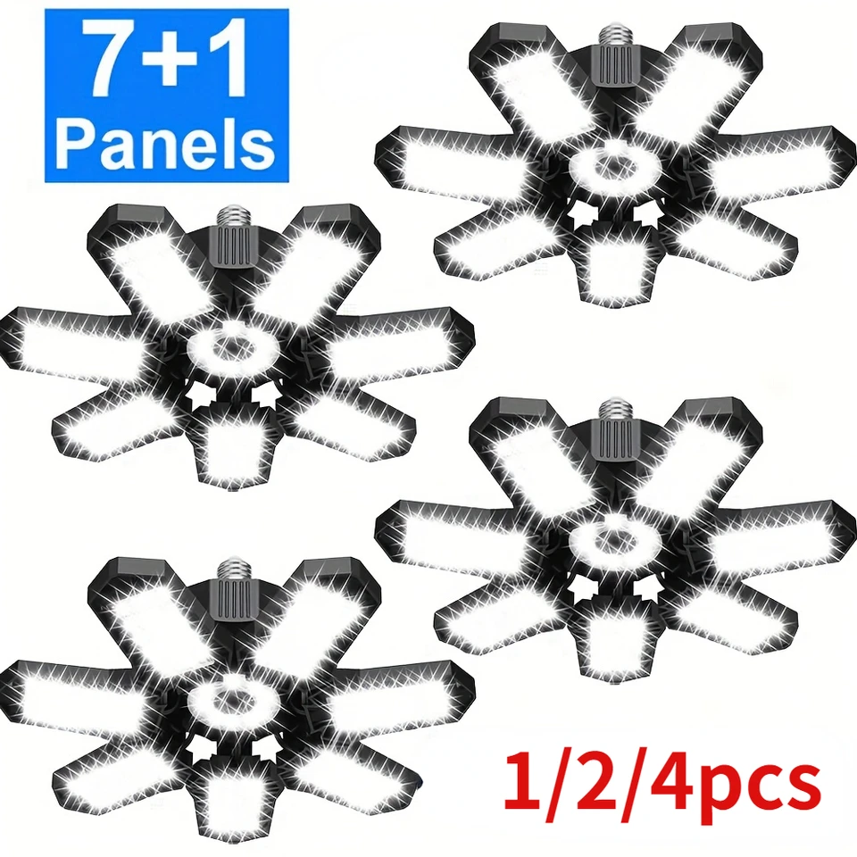1/2/4ks nastaviteľné 7+1 panely s deformovateľnými LED garážovými svetlami 6500k Shop Light E26 E27 Stropné svetlá pre skladovanie dielne