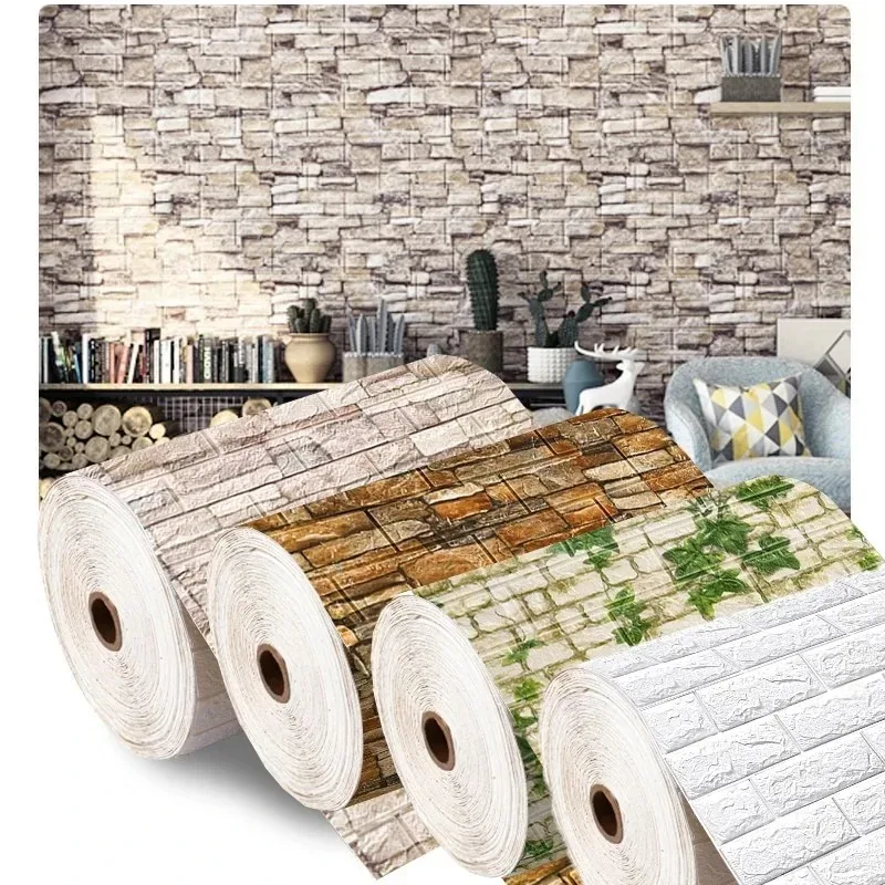 1/2/5/10 m dekorácia domu 3D PVC nástenné nálepky papierové tehlové kamenné tapeta DIY Rustikálny efekt Self Adhesive Domov Decor Sticker