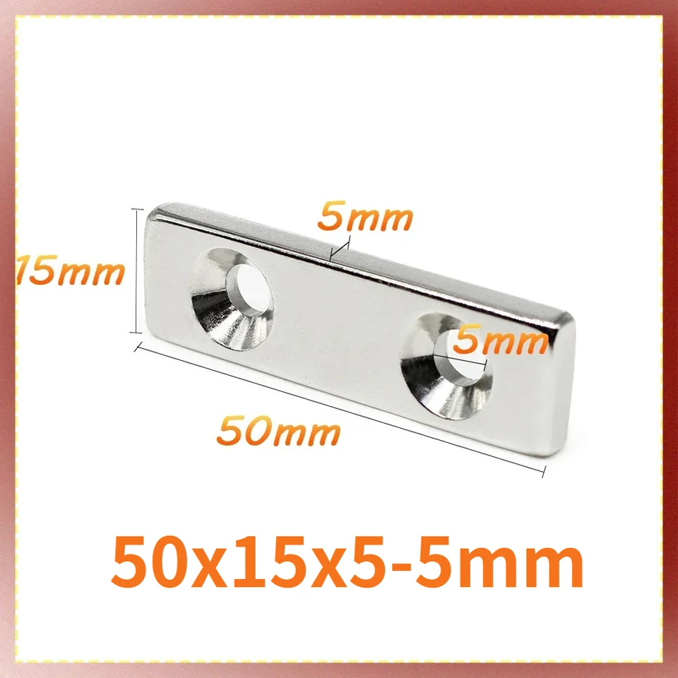 1/2/5ks 50x15x5-5mm dlhý pásový blok Neodymium Magnet s otvormi Pulzunk