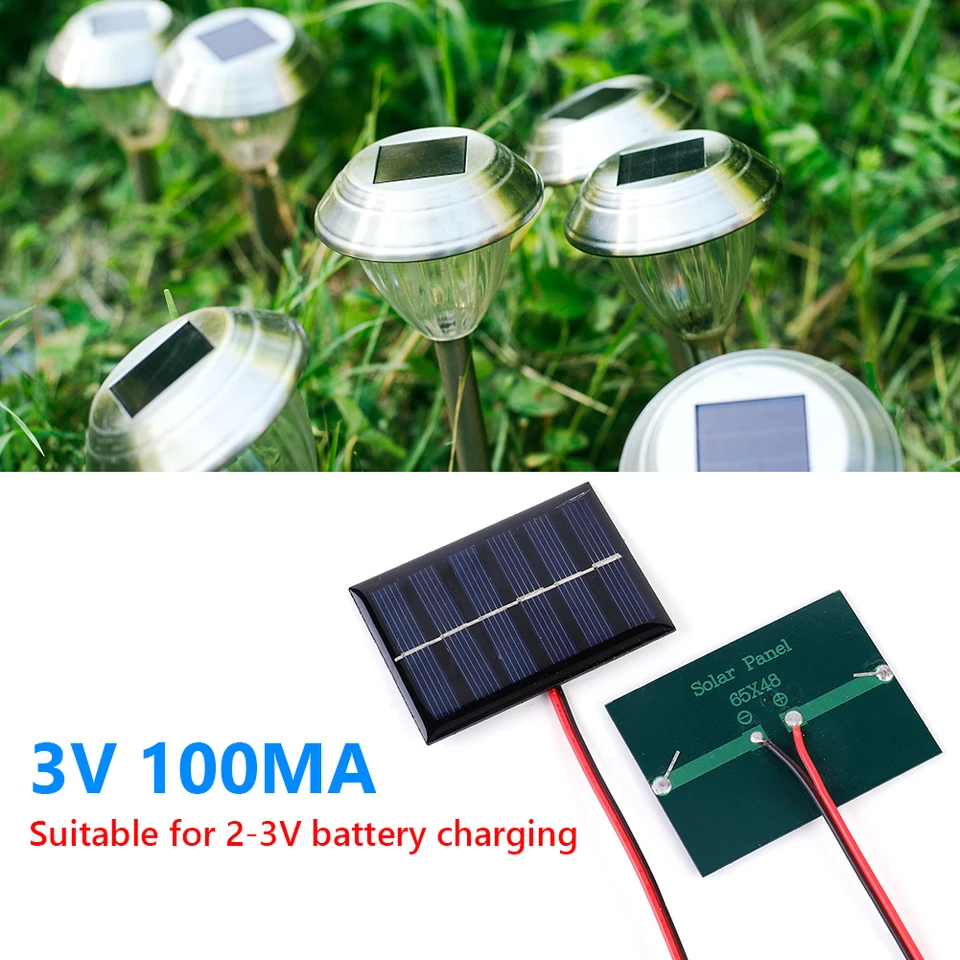 1/2 ks solárny panel 100MA 1W 3V nabíjačka so solárnym panelom s káblovou nabíjačkou batérie pre čerpadlo ventilátora lampy pre 2-3V nabíjanie batérie