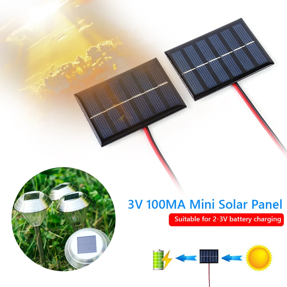 1/2 ks solárny panel 100MA 1W 3V nabíjačka so solárnym panelom s káblovou nabíjačkou batérie pre čerpadlo ventilátora lampy pre 2-3V nabíjanie batérie