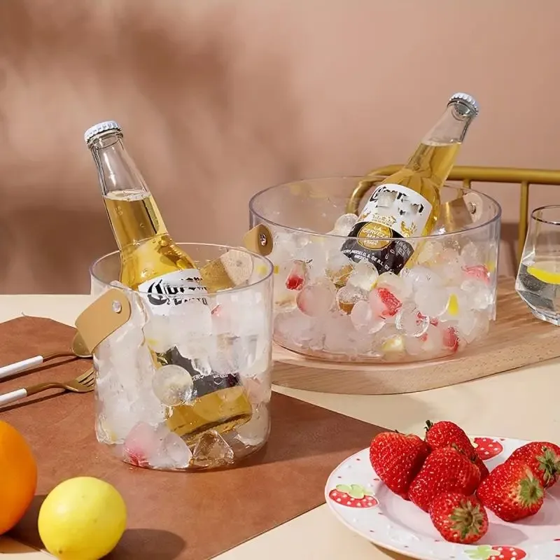 1/2 prenosný ľadový vedro, vysokohodnotný košík na pivo, priehľadné vedro piva, ovocný kôš, multifunkčná úložná skrinka s rukoväťou