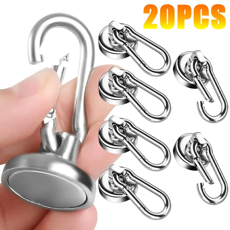 1-20ks silné neodymium magnetické háčiky 360 ° rotujúca karabiner magnet prsteň kľúča kľúča Hook Domáca kuchyňa kúpeľňa závesné vešiaky