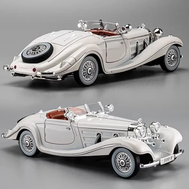 1:24 1936 Benzs 500k zliatinový model auta Model Diecast Metal Classic Classic Car Model Model simulácia zvuku a svetla zbierka Detská hračka Darček