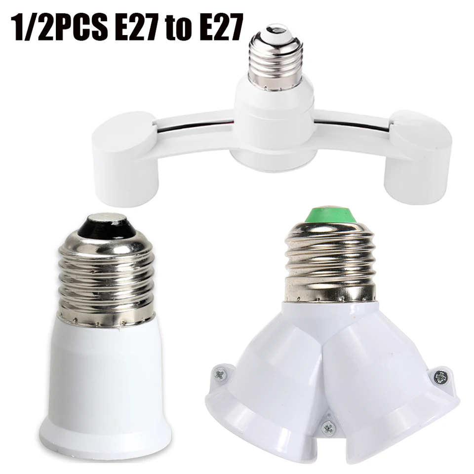 1/2ks 2in1 E27 až E27 Rozšírené LED žiarovky LIMM Socket Socket Adapter Držiteľ pre fotografické štúdio