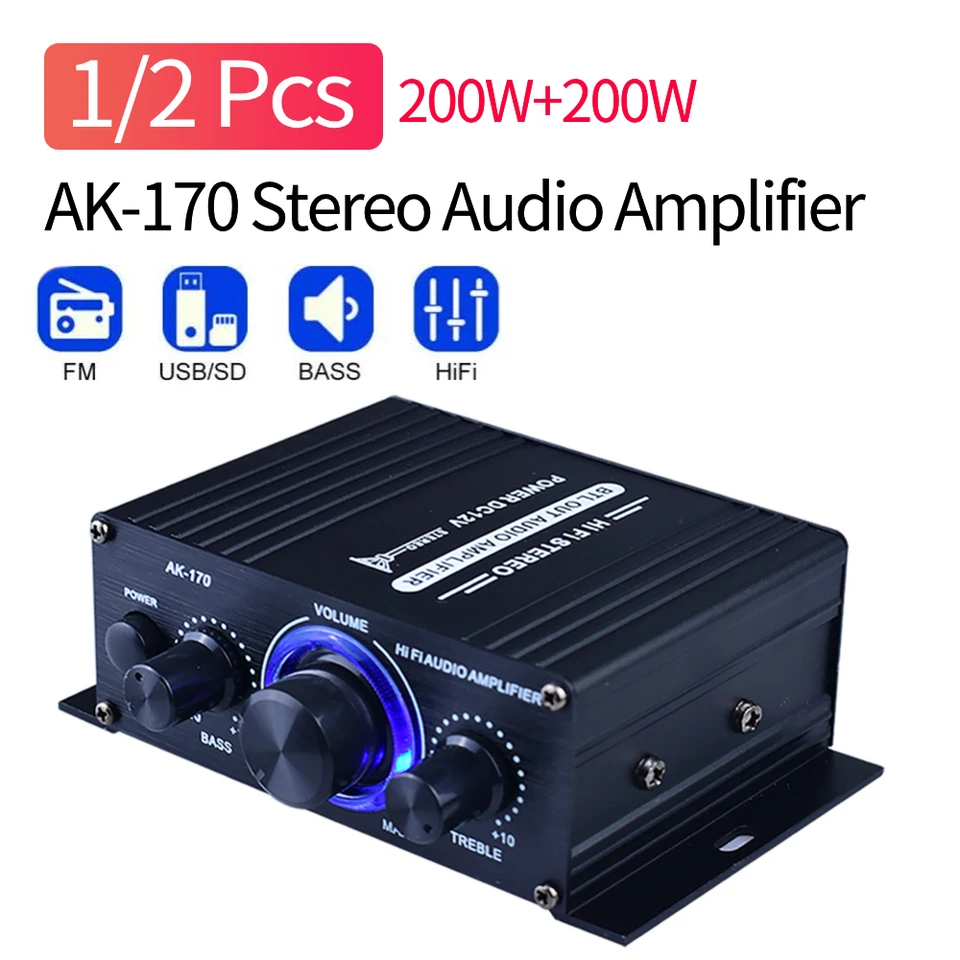 1/2ks AK-170 HIFI Stereo Audio Power zosilňovač 200W+200 W s dvojitým kanálom Power Amp s RCA vstupným mini audio-výkonným zosilňovačom