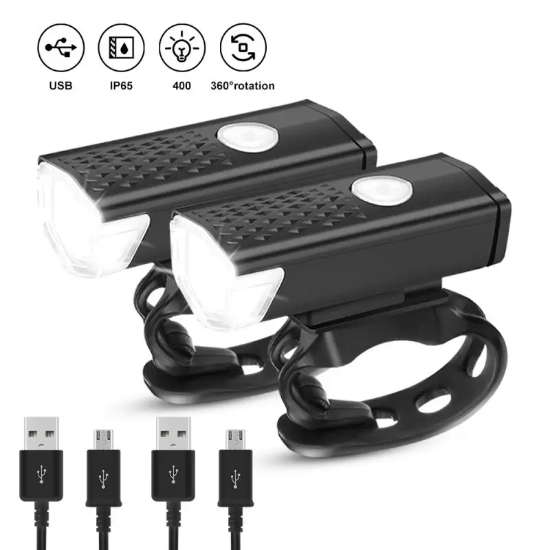 1/2ks bicykel LED LED LED USB Nabíjateľný svetlomet MTB Mountain Bike Rain odolný voči predným svetlometom Výstraha bicyklov