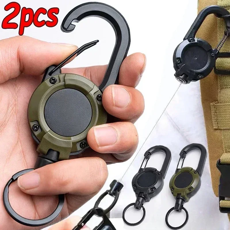 1/2ks High Duty Rovadovateľné odznaky ID ID navijak Carabiner Reťaz oceľový drôtený drôt držiak kľúčov kľúča vonkajšie náradie keychain