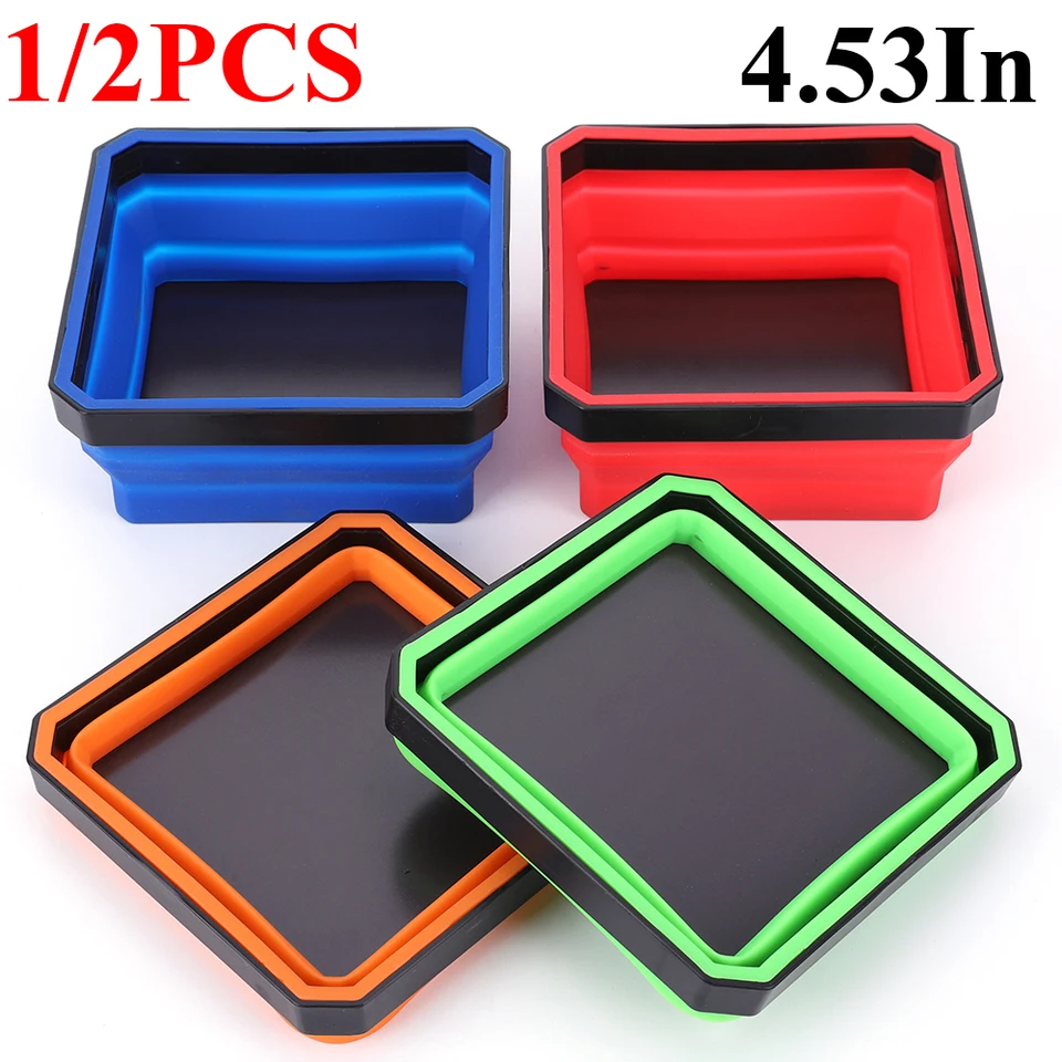 1/2ks magnetický skrutkový podnos štvorcových silikónových skrutkových misiek Multicolor Clopsible Magnetic Tray Box inštalatéri Carpenters