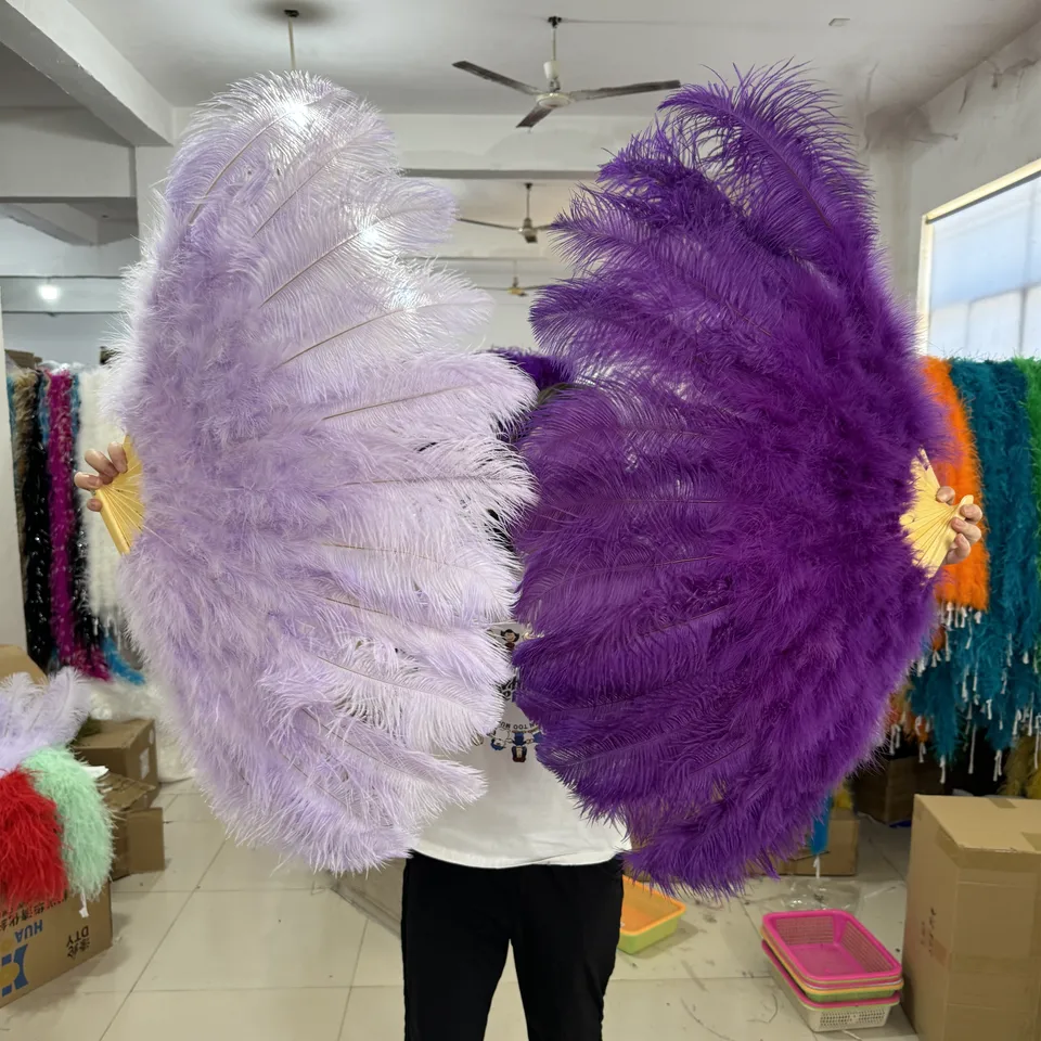 1/2ks Purpurové pštrosové perie ventilátor 13 kosť 90/130 cm Fluffy Feather Runcheld Fan pre karnevalovú párty Performance Performance Plumes Plumes