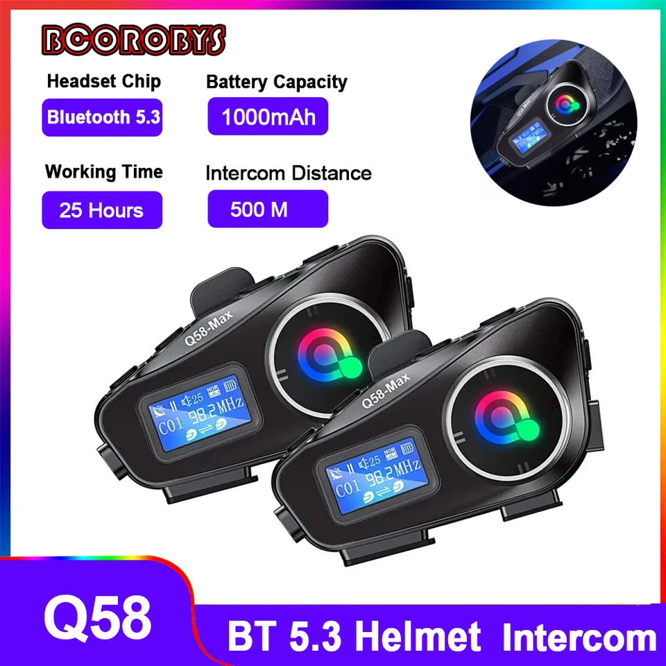 1/2ks Q58 Motocyklová prilba Intercom Bluetooth Headset Witerprope Intercom Vzdialenosť 500 metrov Multi-scéna Zdieľanie zmiešanej hudby