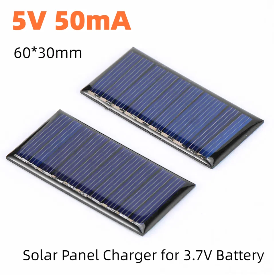 1/2ks solárne bunkové modul 5V 50MA Polykryštalický silikón 60*30 mm solárny nabíjačku pre 3,7 V batériu