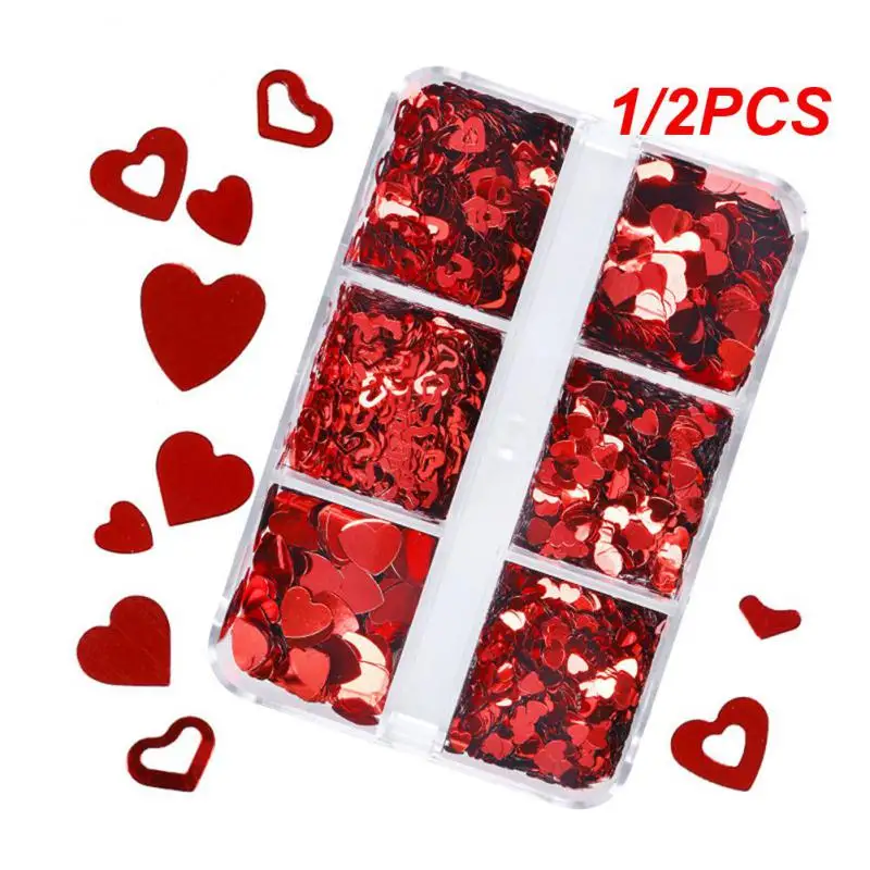 1/2ks valentinky zmiešané milostné srdce nechty Glitter Red Flake Flik Flake Decanrative Accessories for Professional na nechtoch