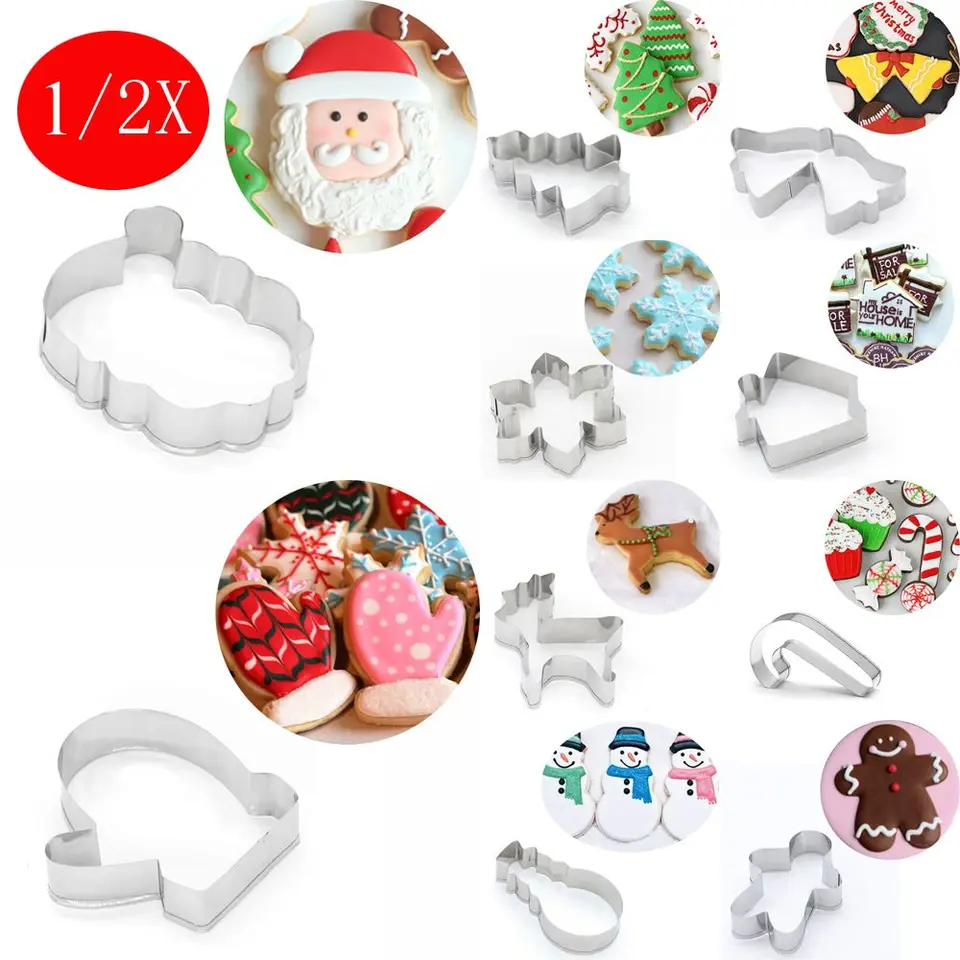 1/2ks vianočné cookie rezačka z nehrdzavejúcej ocele Biscuit Fold Bake Tool XMS téma snehová vločka santa claus torta pleseň