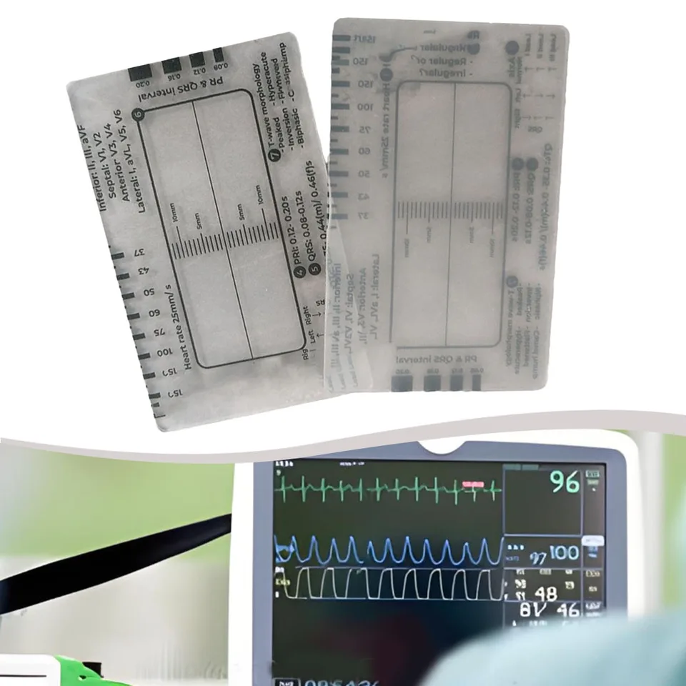 1/2pcs 7 krokov pravítko EKG Interpretácia Referenčná príručka Nástroj na meranie nástroja Transparentný strmeň 7 krokov posudzovanie stupnice Nový nástroj