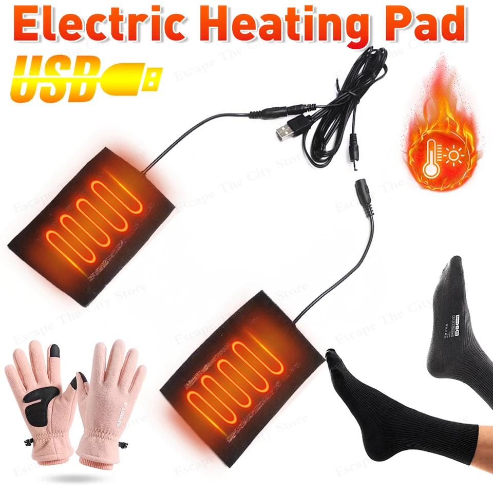 1/2set Zimná zimná vykurovacia podložka USB Vykuchovanie elektromotenka Elektrické vykurovacie podložky Multifunkčné uhlíkové vlákno vyhrievané podložné podložky pre rukavice pre rukavice ponožky
