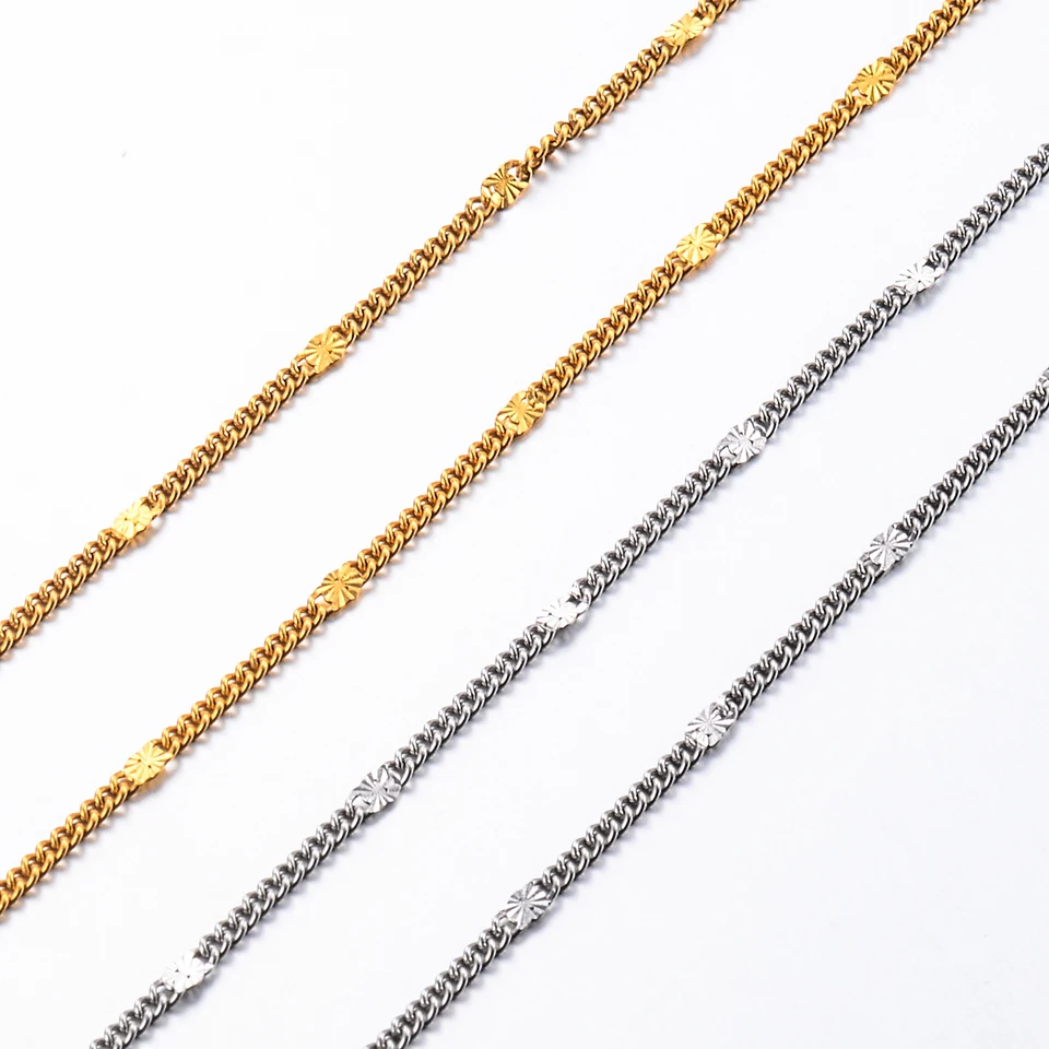 1,3 mm šírka z nehrdzavejúcej ocele Tiny Link Embossed Chain tenký náhrdelník pre ženy Men strieborná/zlatá farba kreatívny darček pre šperky
