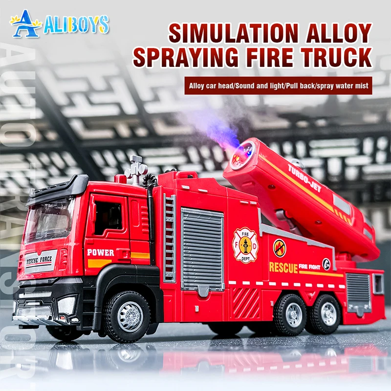 1/32 Zliatinový vodný sprej hasičského vozidla Hasičifighting Engineer Engine Vozidlo so zvukom sťahovacím odliatkovým automobilovým modelom pre deti