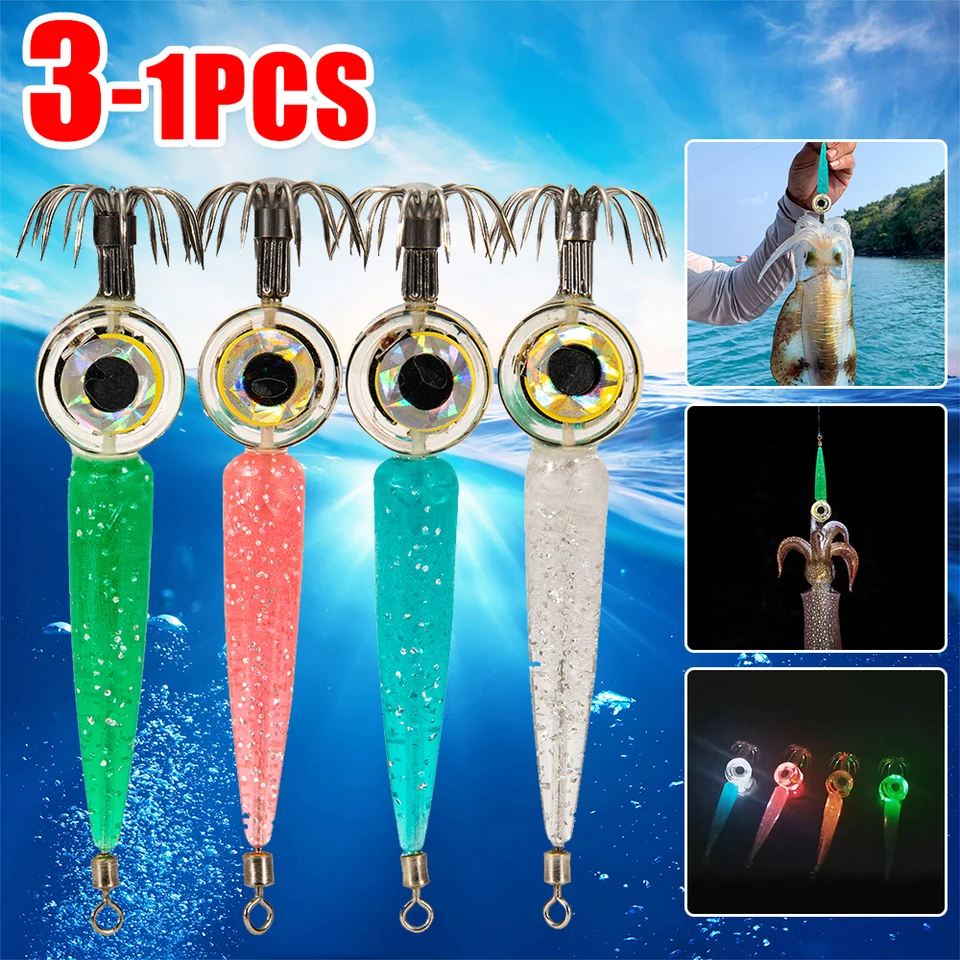 1-3ks Elektronické chobotnice LED hlboké more Žiariace svetelné žiaričky Squid Jig Upokojujúca návnada pre nakladané morské rybolovné doplnky