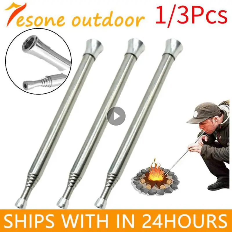 1/3ks Fire Blow Pipe Teleskopické kempovanie Fotografia Fire Blower z nehrdzavejúcej ocele Campfire Tool Outdoor Picnic BBQ Krb