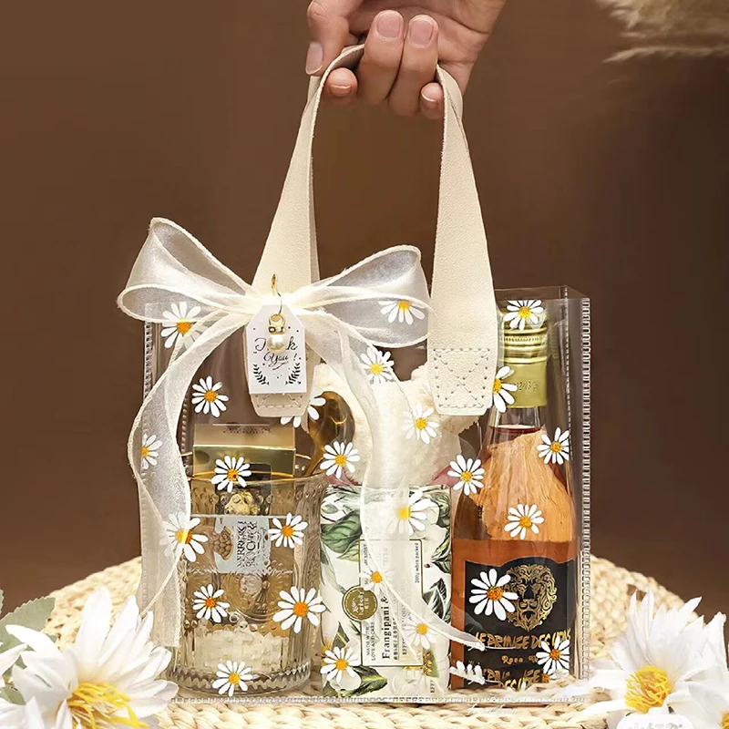 1/3ks Small Daisy Transparent Darčeková taška Svadba láskavosti Candy Darčeková obalka Handbag Box pre hosť