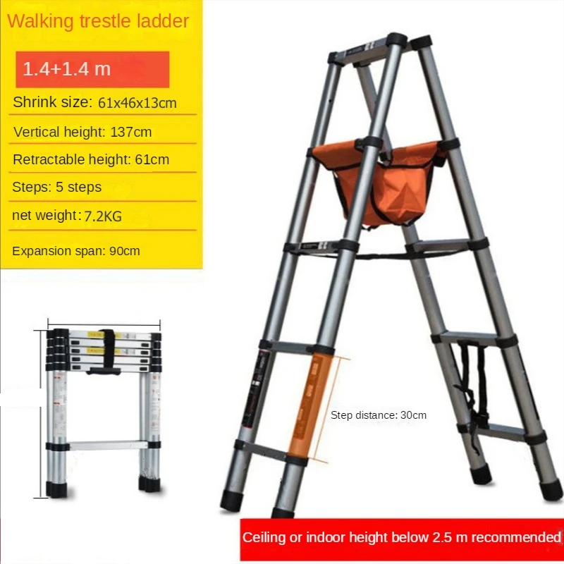 1,4+1,4 m z nehrdzavejúcej ocele Skladacie rebríky Rybie rebríky Teleskopické rebríky Step Ladder Domácne inžinierske schody pre domov