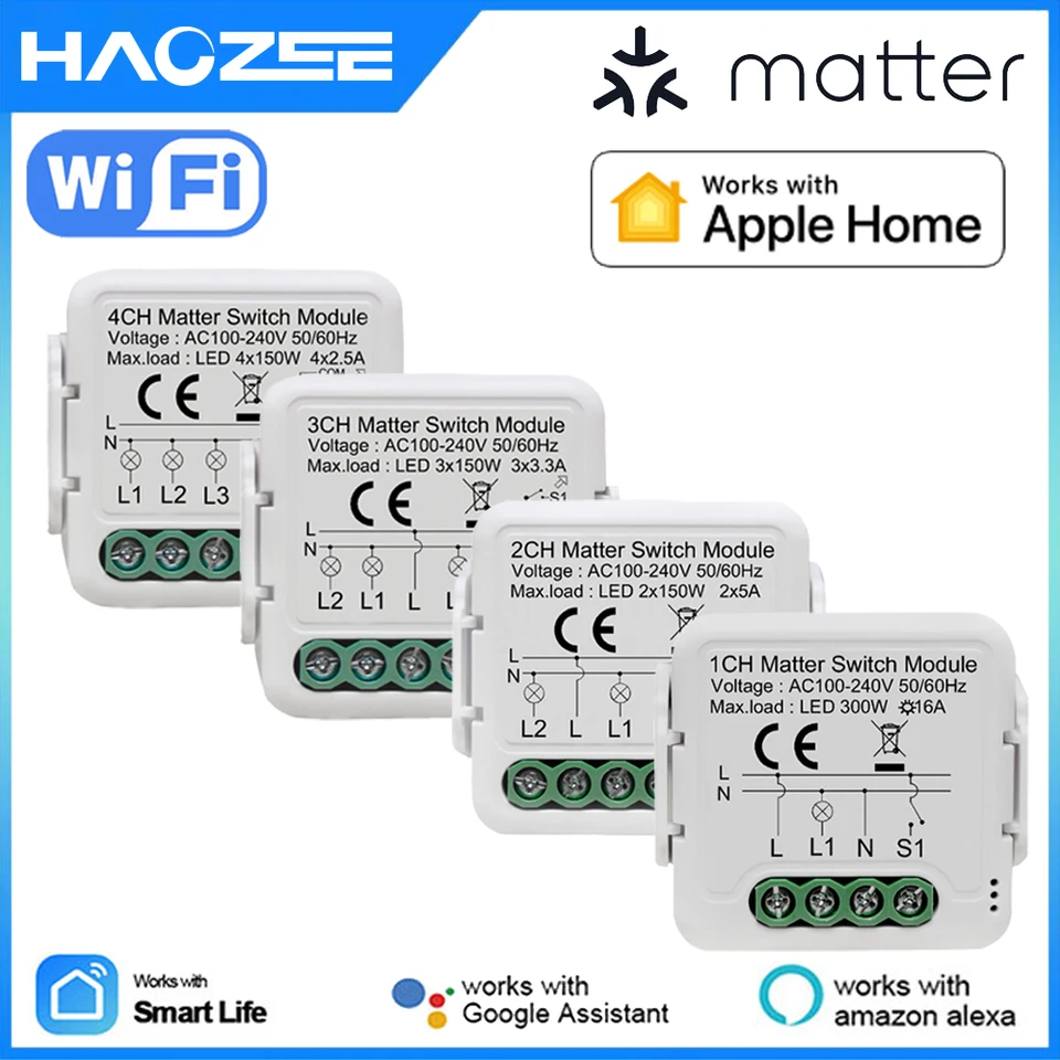 1/4 Gang Matter WiFi Smart Switch Modul Automation relé inteligentný Breaker