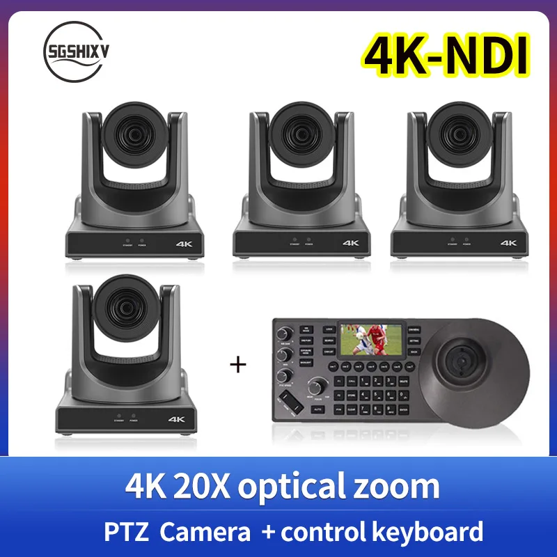 1-4 jednotky 4K NDI fotoaparát 60fps 20x priblíženie AI Tracking PTZ fotoaparát s PoE HDMI SDI USB +1PC NDI PTZ Ovládač pre živé vysielanie