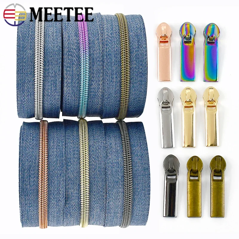 1-4 meters Meettee 5# nylonová zipsová páska so zipsovými posúvačmi vrecká na zips zipsová hlava dekor