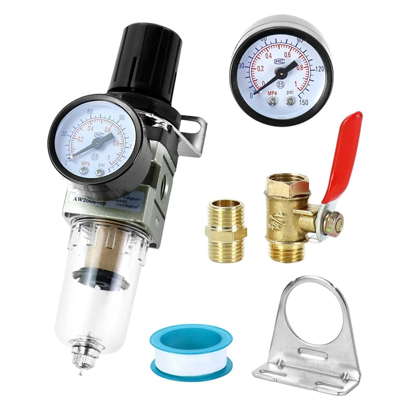 1/4 palcový regulátor vzduchového kompresora Combo AW2000-02 - Mosadzné prvky, maximálny tlak 150 psi, kompaktný dizajn