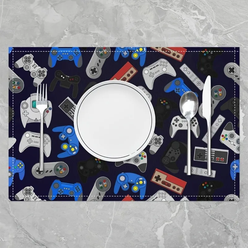 1/4ks Placemats Gamer Place Set Moderné videohry rohože s joystickom Gamepad Graphics
