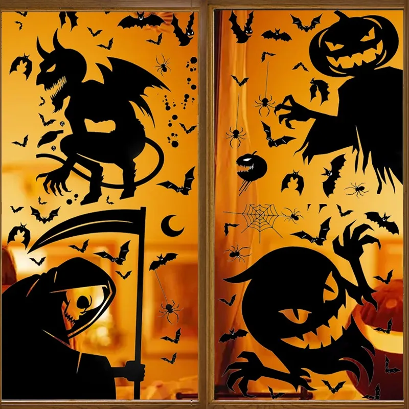 1/4Sheets Halloween okenné nálepka Ghost Pumpkin Devil Dvere Dvere Statické nálepky sklenené nálepky domov Halloween Party Dekorácia