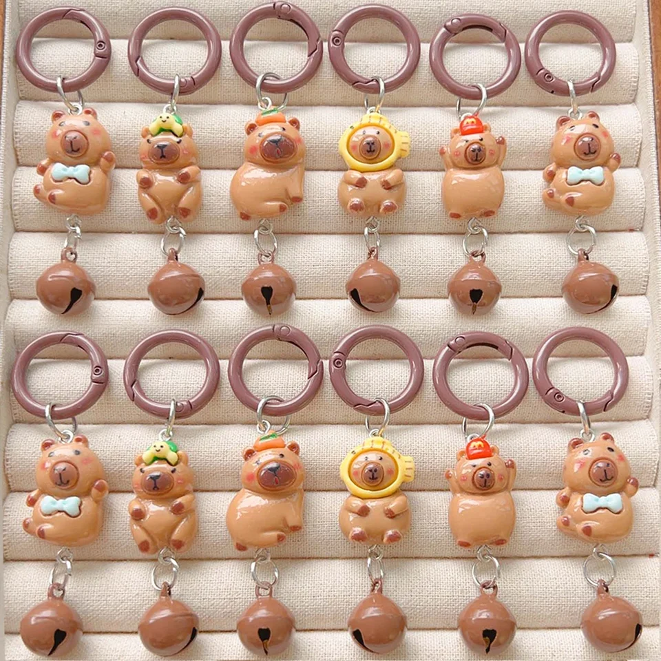 1/5/10ks karikatúra Kapibala Keychain s zvonovým príveskom Charm Capybara Telefón prívesok s dekor