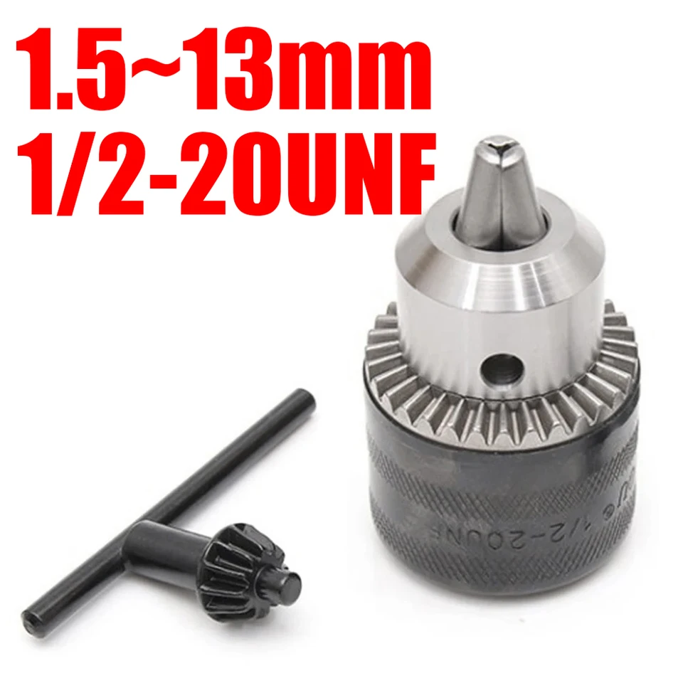 1,5-13 mm vŕtačka Chuck 1/2-20unf Rotary Hammer Screwdriver Impact Wrench Wrench Adapter s kľúčom s kľúčom