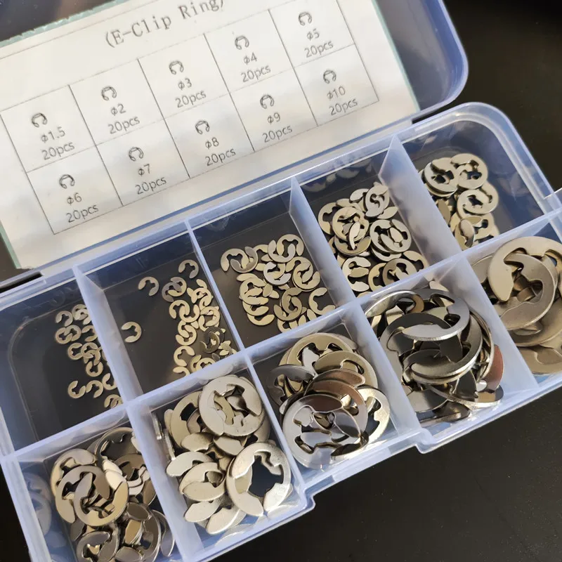 1,5 2 3 4 5 6 7 8 9 10 mm 304 Nerezová oceľ E Conser Sortment Kit Sit Kruhový kruhový prsteň pre upevňovač hriadeľa M1.5-m10