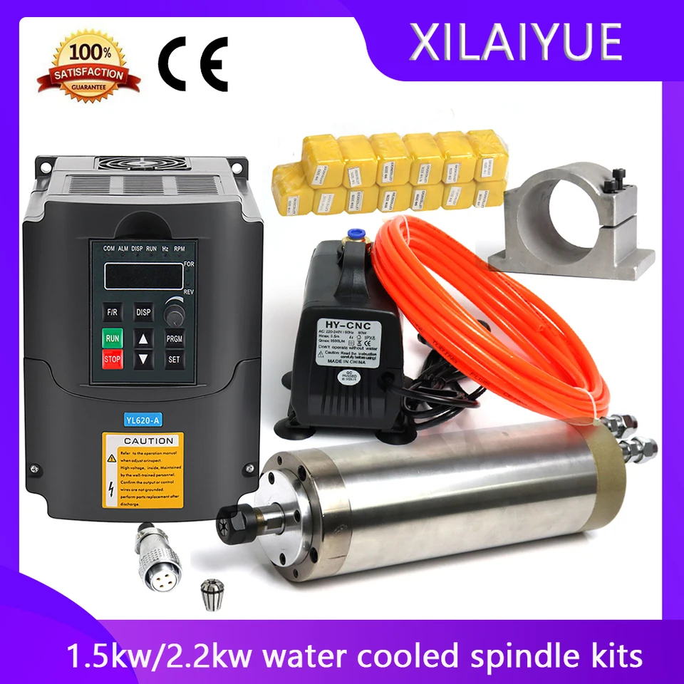 1,5 kW ER11 Vodné chladené vretená súprava Vodné chladenie vretena a 1,5 kW menič a 65 mm vretená držiak a 80 W vodné čerpadlo pre CNC.