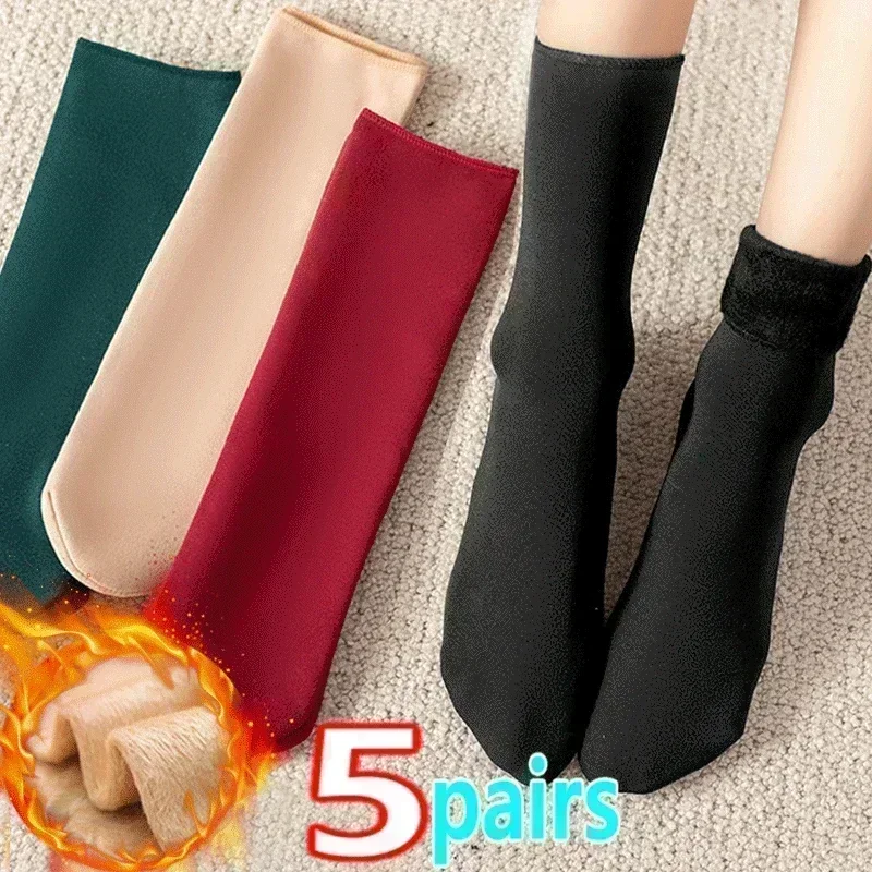 1-5-quair zimné snehové ponožky Ženy Men zamatovej zahustenej strednej trubice masívna farebná podlaha tepelná podlahová podlaha Sleep ponožky Cashmere ponožky