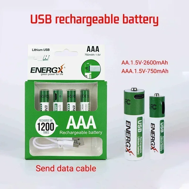 1,5 V AA/AAA Nabíjateľná batéria 750MWH/2600MWH 18650 USB Connector Nabíjateľná lítiová batéria pre hračky diaľkového ovládania myši