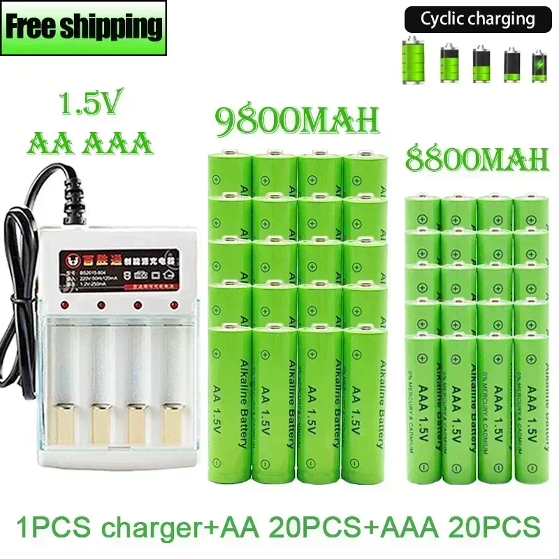 1,5 V Nabíjateľná batéria AAA 9800 MAH+AA 8800 MAH s alkalickou technológiou vhodnou pre hračky Hračky+nabíjačky