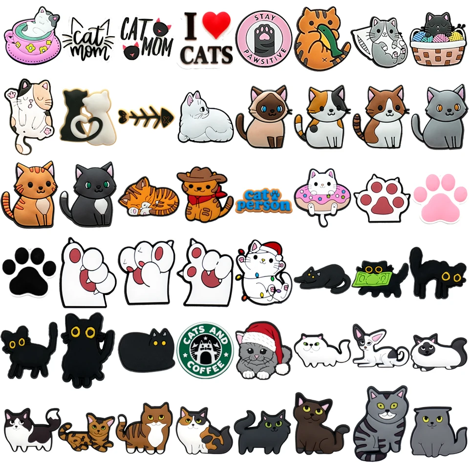 1/50/100 pcs Cat Shoe Charms Sfing Orange Cat Pins pre doplnky obuvi roztomilé dekorácie pre deti Dámske upchaté spona ozdoba