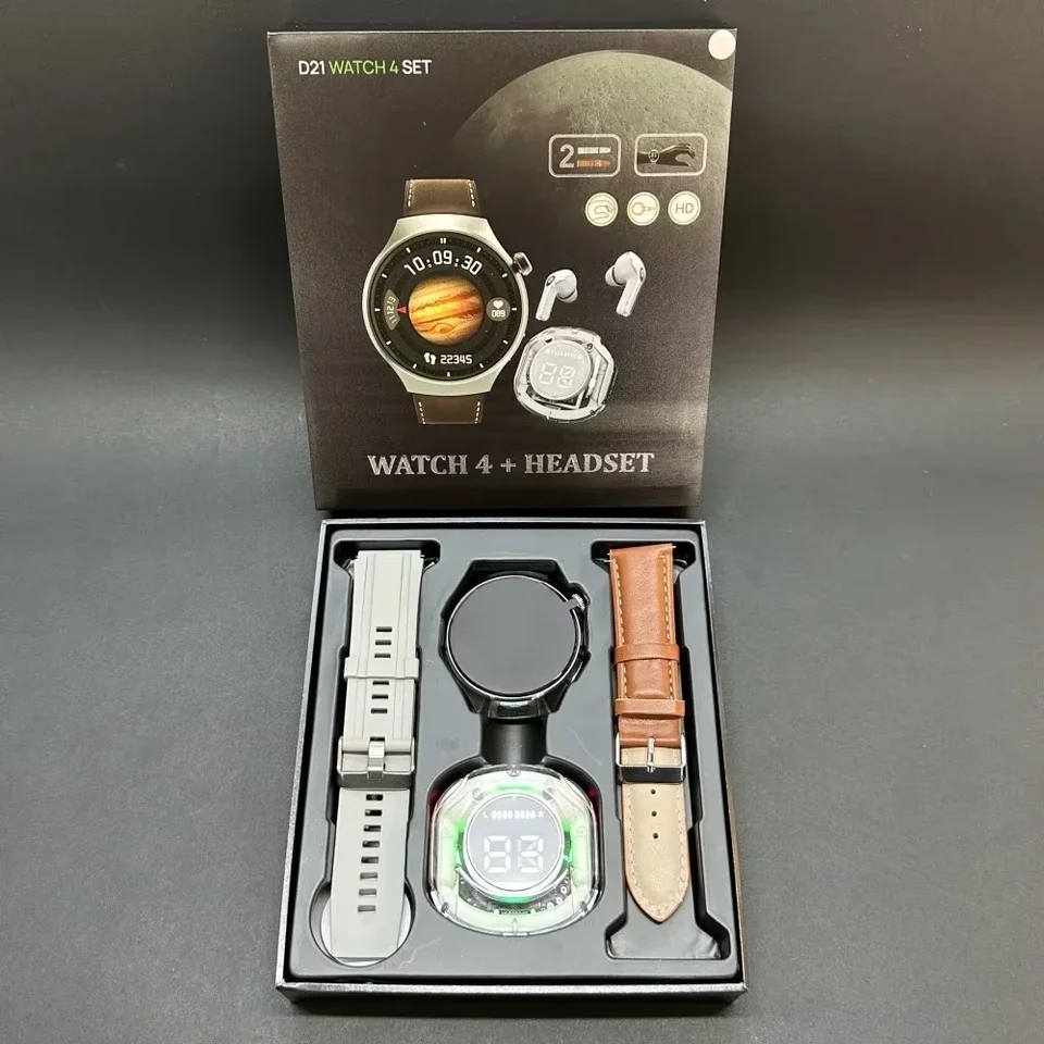 1/5ks 2024 D21 Ženy Relojes Smart Watch 4 Slúchadlá 2 v 1 Sada 2 remienok 1,52 
