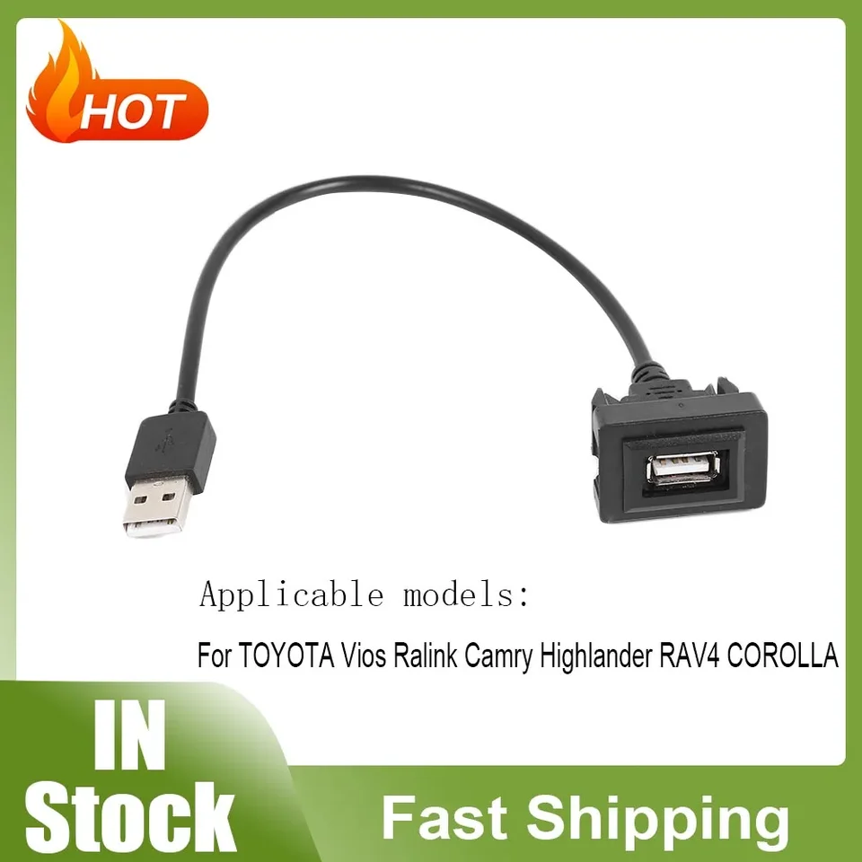 1-5ks auta Dashboard Flush Mount Mount Usb 2.0 Port panel Muž do ženského plastového predlžovacieho kábla Adaptéra pre Toyota Vios Rav4 Corolla