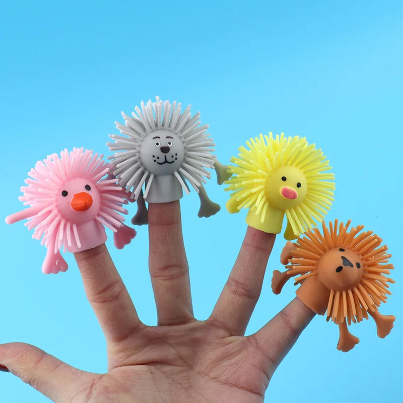 1/5ks Funny Cartoon Animal Finger Dolls Kids TPR Soft Stretch Stretch Decompression Decompression Hračky narodeninová oslava uprednostňuje darček pinata plnenie